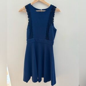 Claudie Pierlot Navy Blue Dress with Black Lace Detail